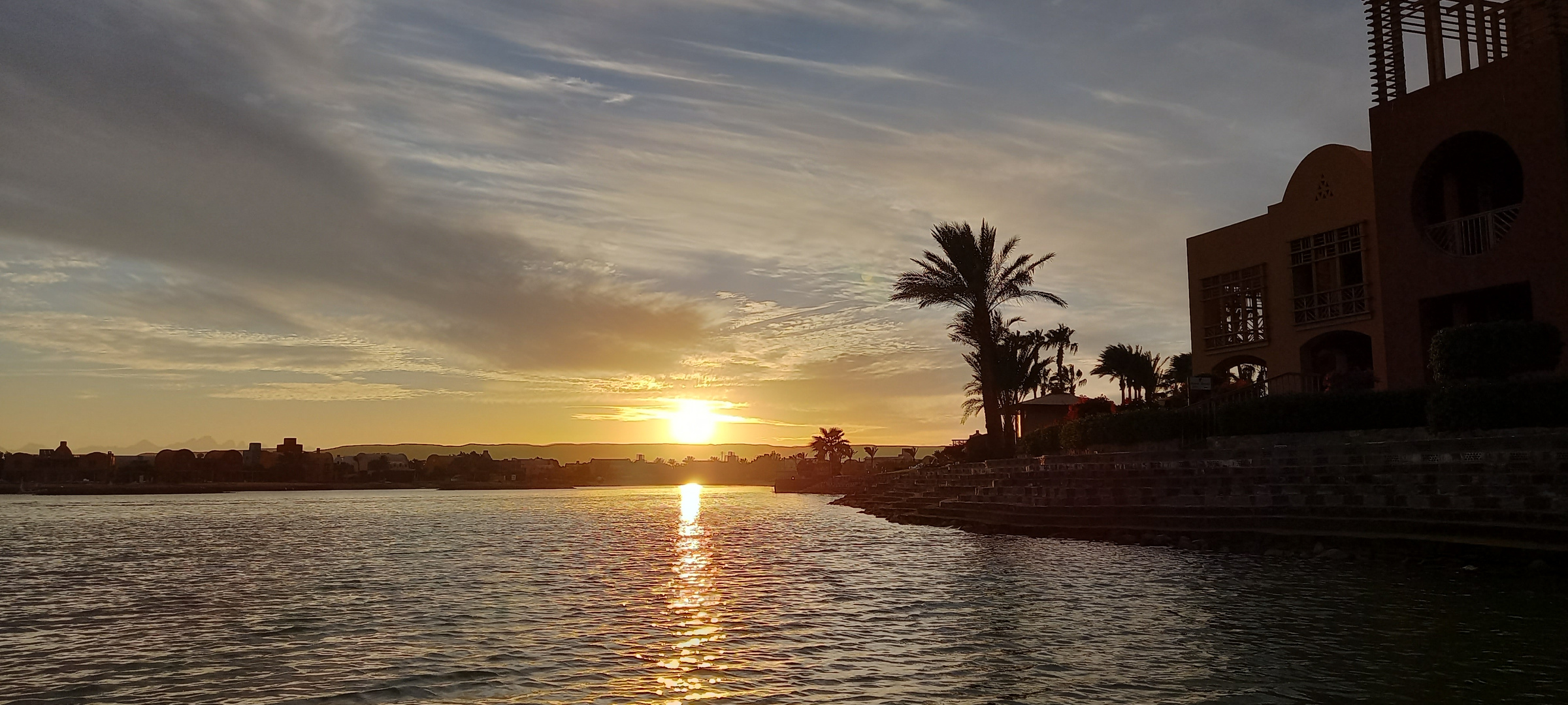 Sonnenuntergang in El Gouna vom Boot aus