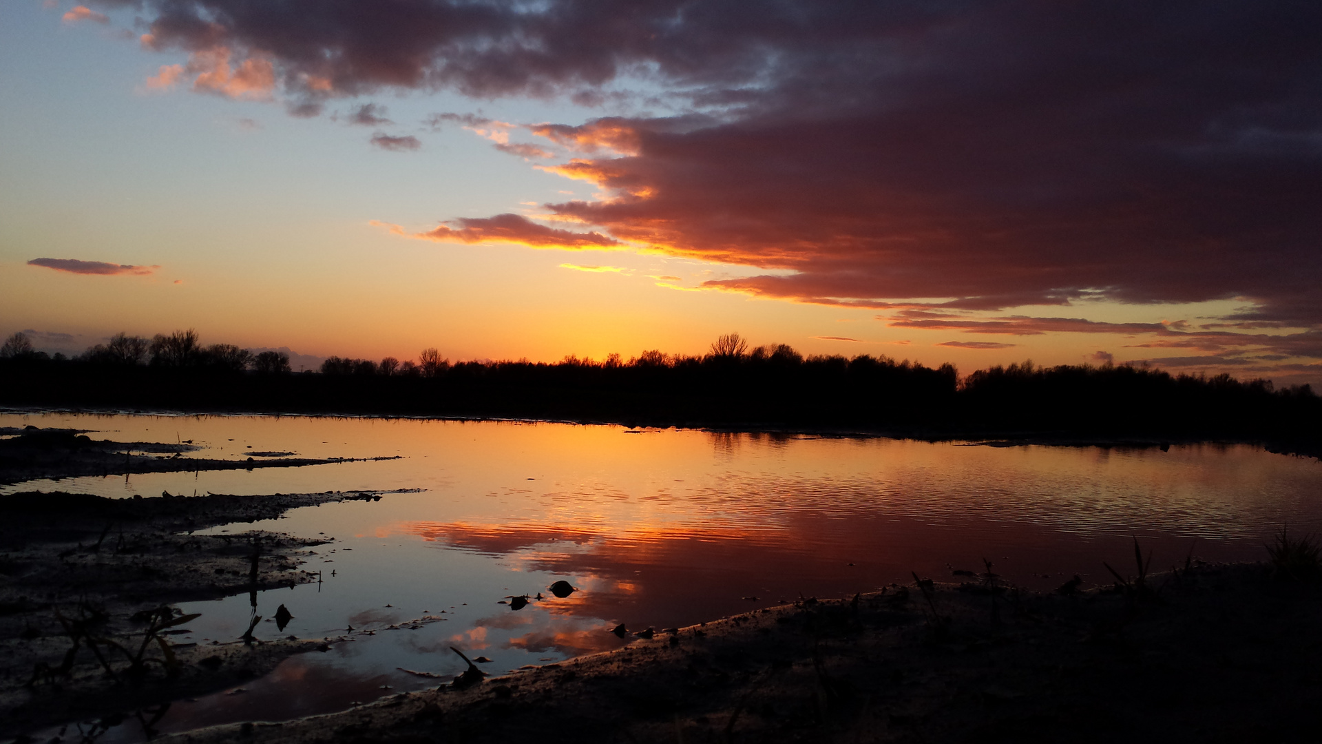 Sonnenuntergang in Pfütze