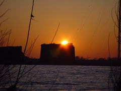 Sonnenuntergang in Wesel Alte Eisenbahnbrücke