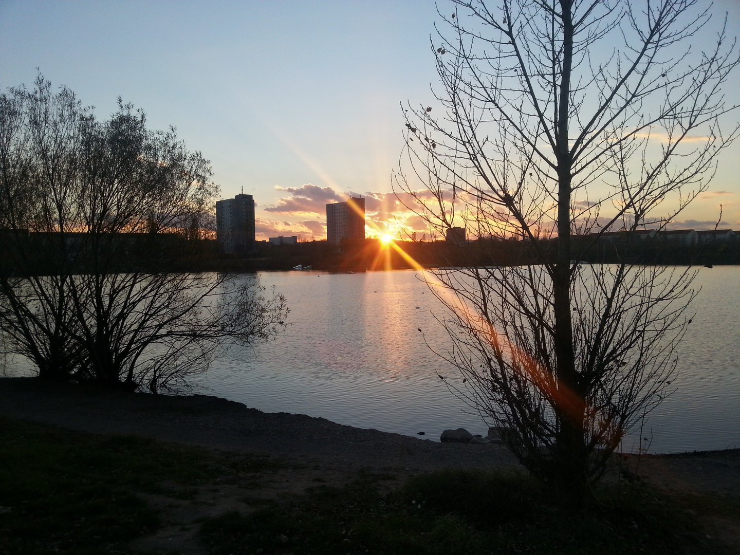 Sonnenuntergang Kiesgrube Dresden Leuben