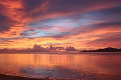 Sonnenuntergang, La Digue, Seychellen