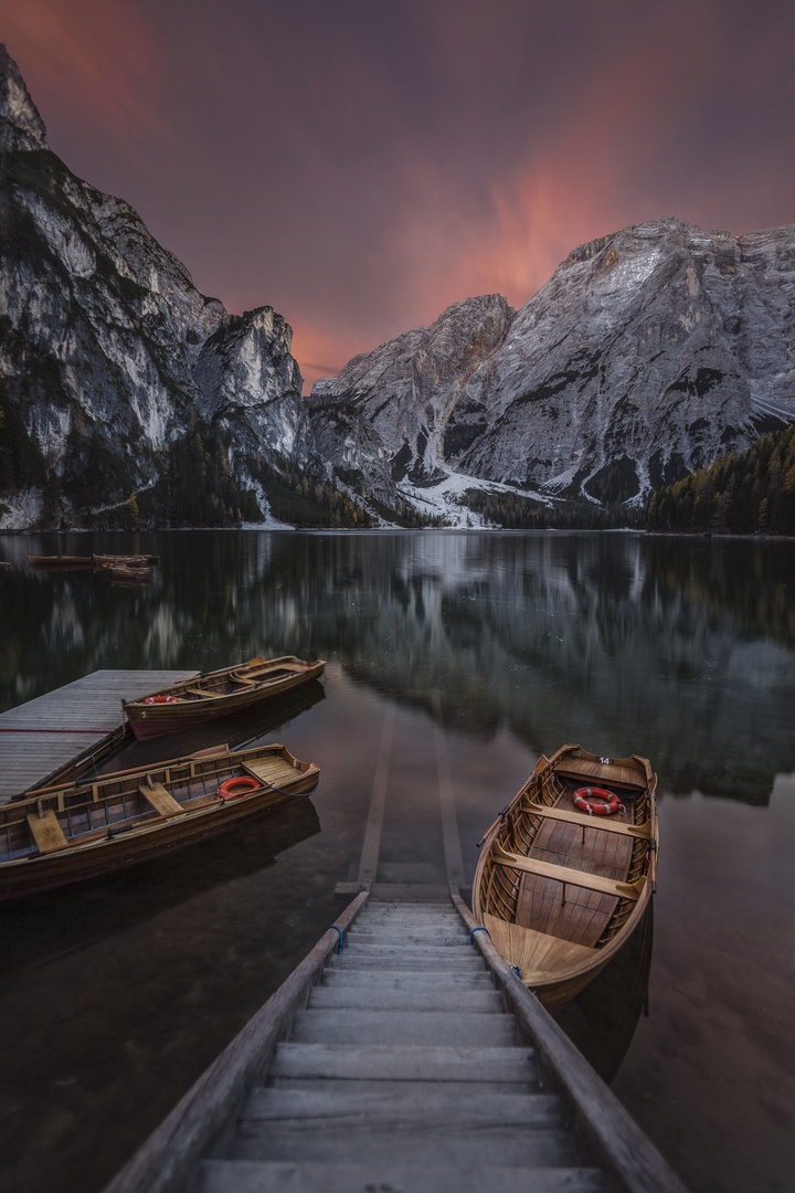 Sonnenuntergang- Lago di Braies, Dolomites (Italy) 