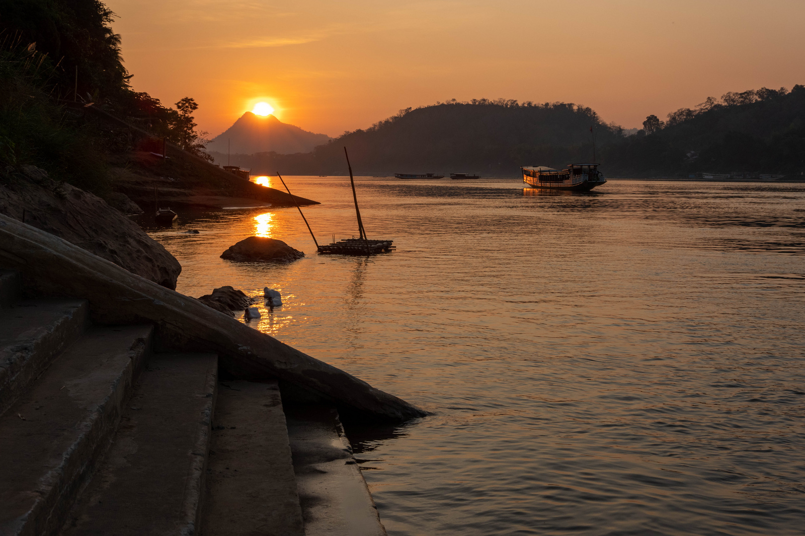 Sonnenuntergang Mekong Luang Prabang Laos