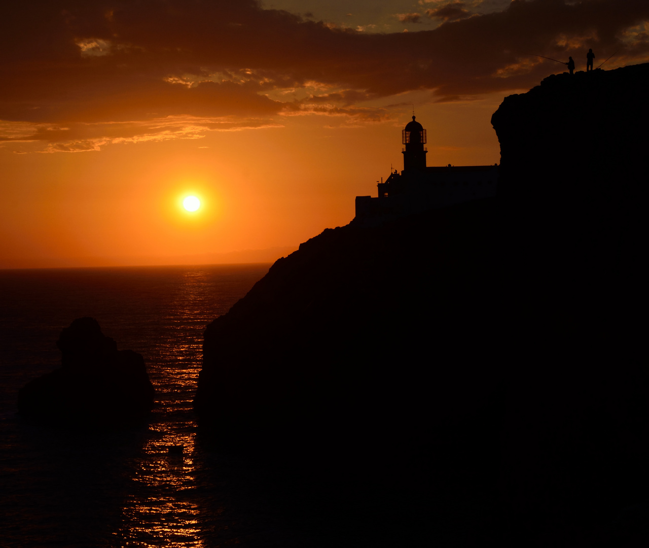 Sonnenuntergang mit Anglern am Cabo Saò Vicente