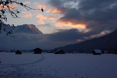 Sonnenuntergang mit Blick auf`s Wetterstein