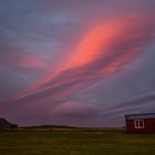 Sonnenuntergang mit Hütte