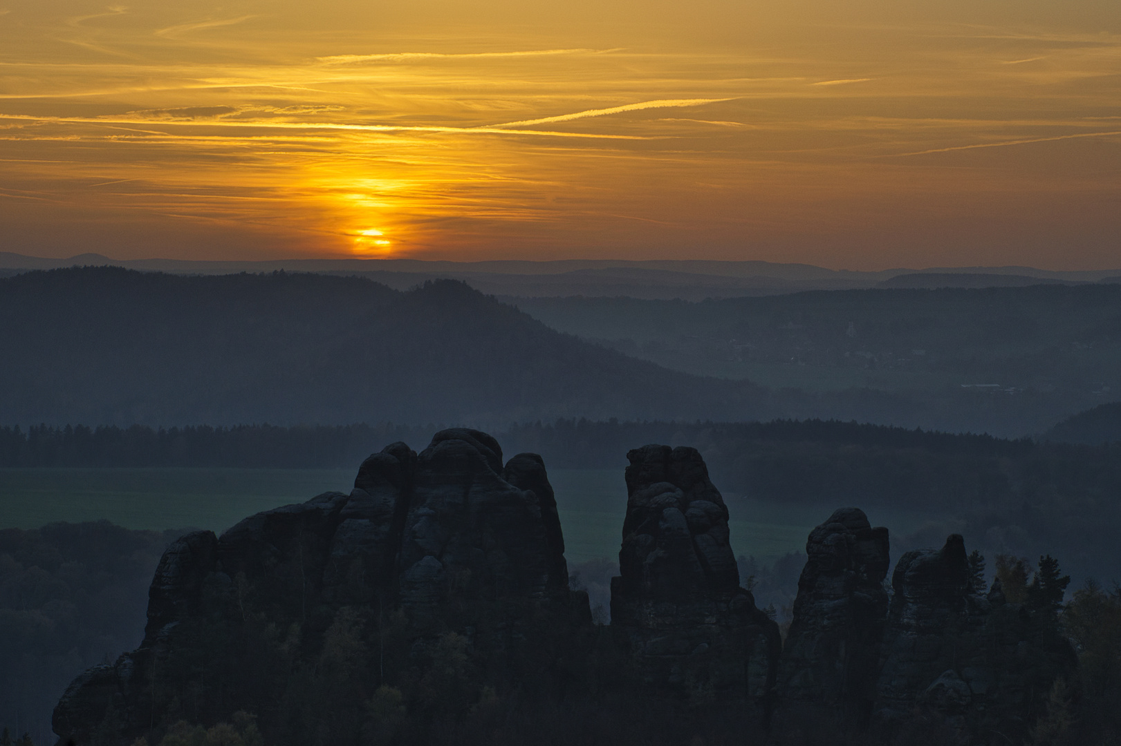 Sonnenuntergang mit Schrammsteine