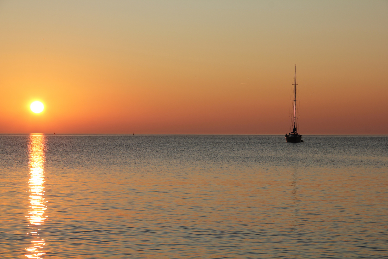 Sonnenuntergang mit Segelboot, Hiddensee