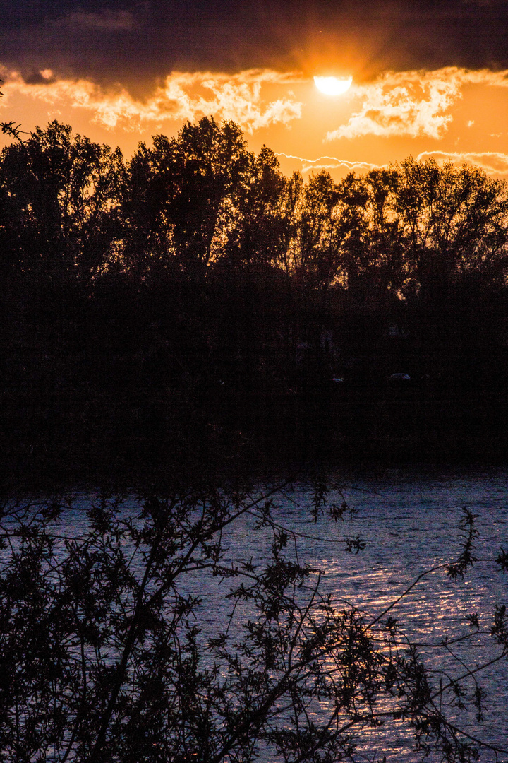 Sonnenuntergang mit Teichlandschaft