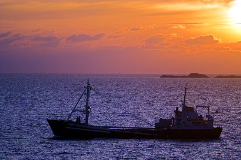 Sonnenuntergang Ryvarden Leuchtturm, Norwegen