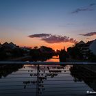 Sonnenuntergang sowie Mondaufgang in Bamberg