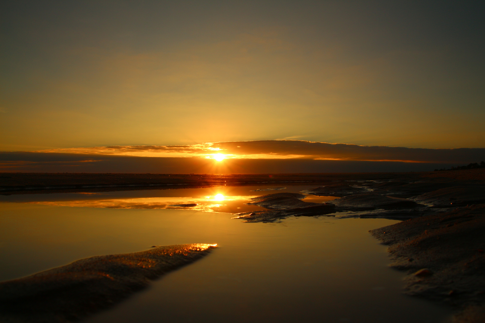 Sonnenuntergang Spiegelung am Meer