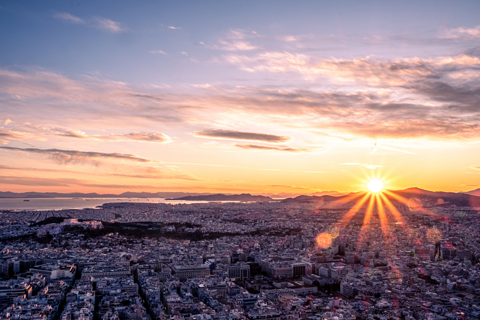 Sonnenuntergang über Athen mit Akropolis