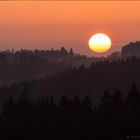 Sonnenuntergang über bewaldeten Höhen