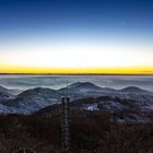 Sonnenuntergang über dem Drachenfels: Drachenfels, Wachtberg, Löwenburg und Bonn