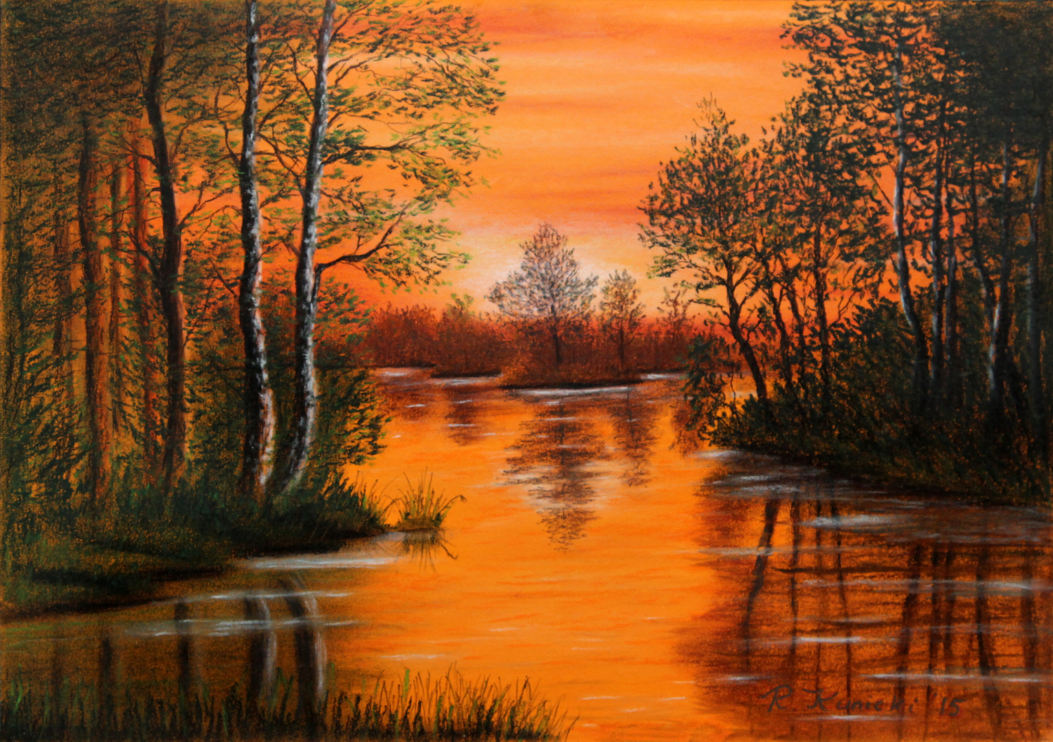 Sonnenuntergang über dem Teich