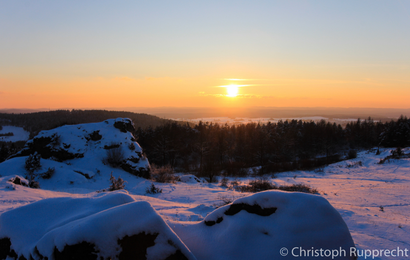 Sonnenuntergang über dem Zogenreuther Felsen