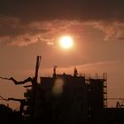 Sonnenuntergang über einem Haus in Stuttgart