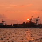 Sonnenuntergang über Hafenkränen