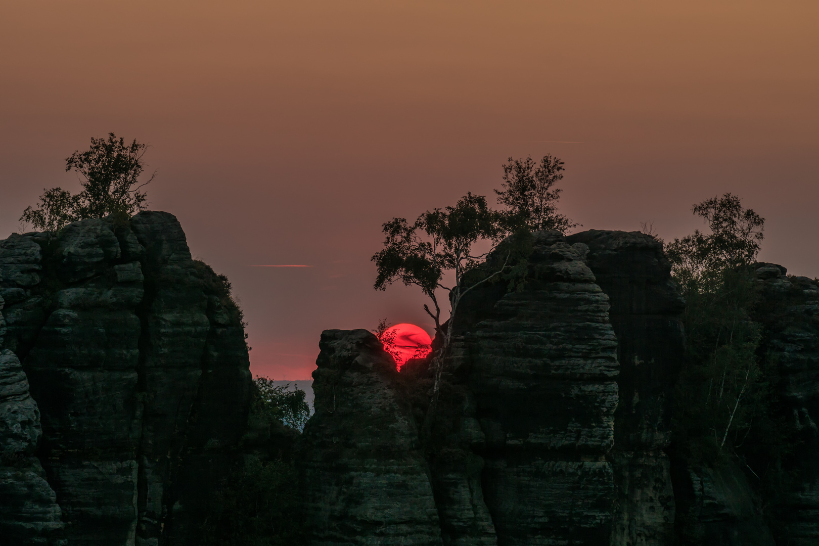 Sonnenuntergang von der Schrammsteinaussicht 