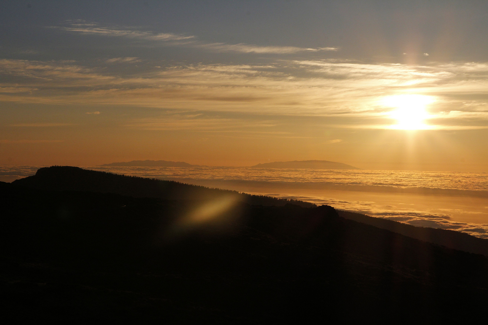 Sonnenuntergang Wolken und Blick nach La Palma