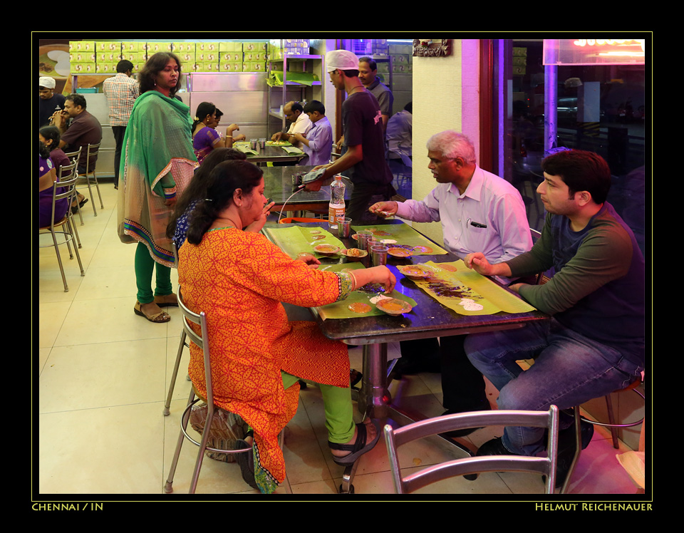 South Indian Dining On Banana Leaves, Murugan Idli Shop, Chennai, Tamil Nadu / IN