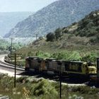 Southbound ATSF/BNSF Double Stack Freight Train running downhill.., CA