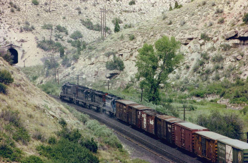 Southern Pacific Freight Train pulling to the Tunnel, Price River Canyon, UT
