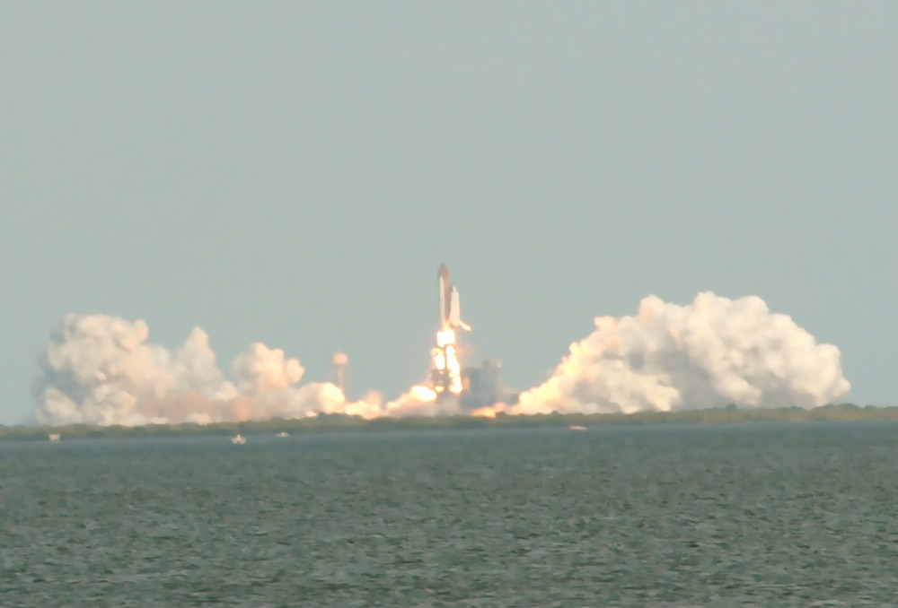 Space Shuttle Atlantis leaving for the Space Station 7th Feb 2008.See other without the zoom.