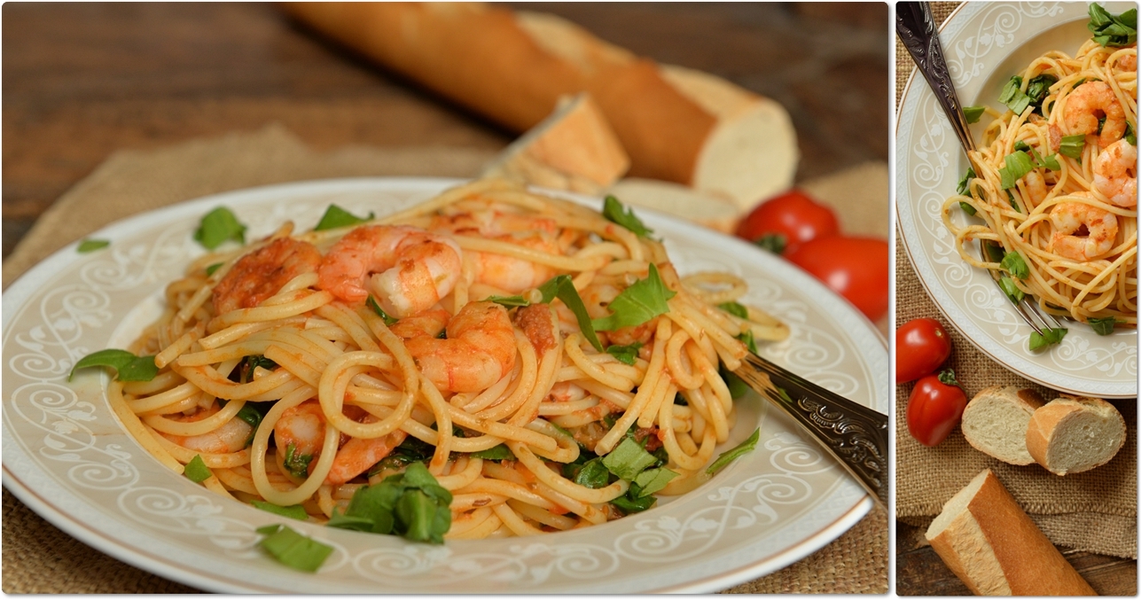 *Spaghetti con gamberetti e rucola*