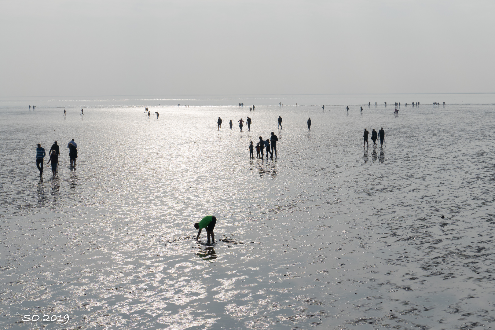 Spaziergänger im Watt vor Büsum