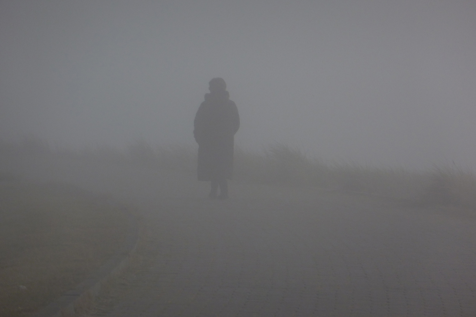 Spaziergängerin im Nebel. Bloß nicht verlaufen ...