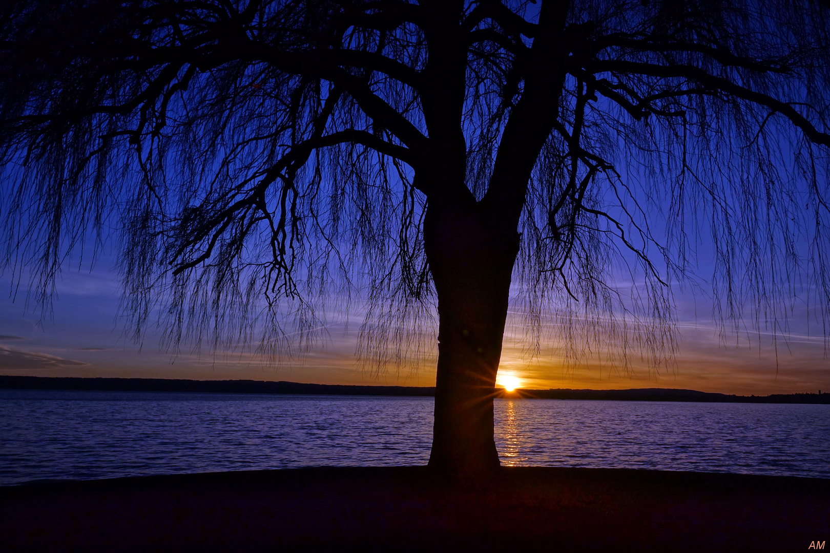 Spaziergang am See zur blauen Stunde