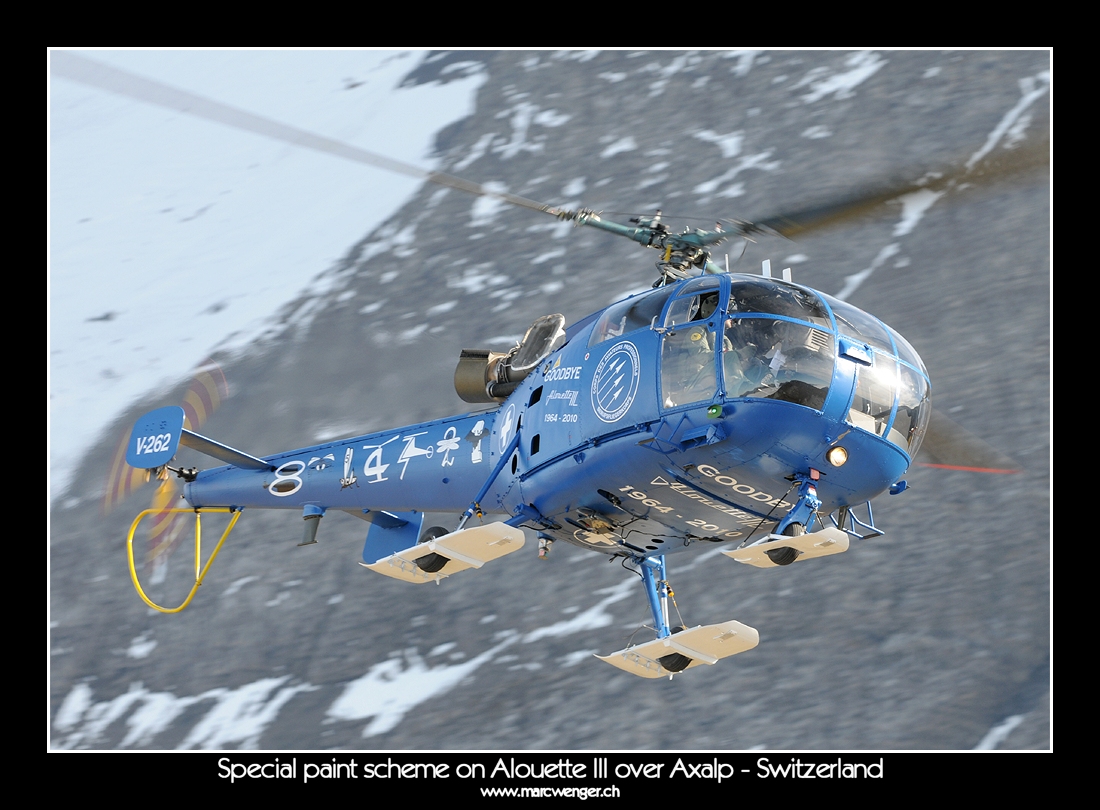 Special paint scheme on Alouette III over Axalp - Switzerland