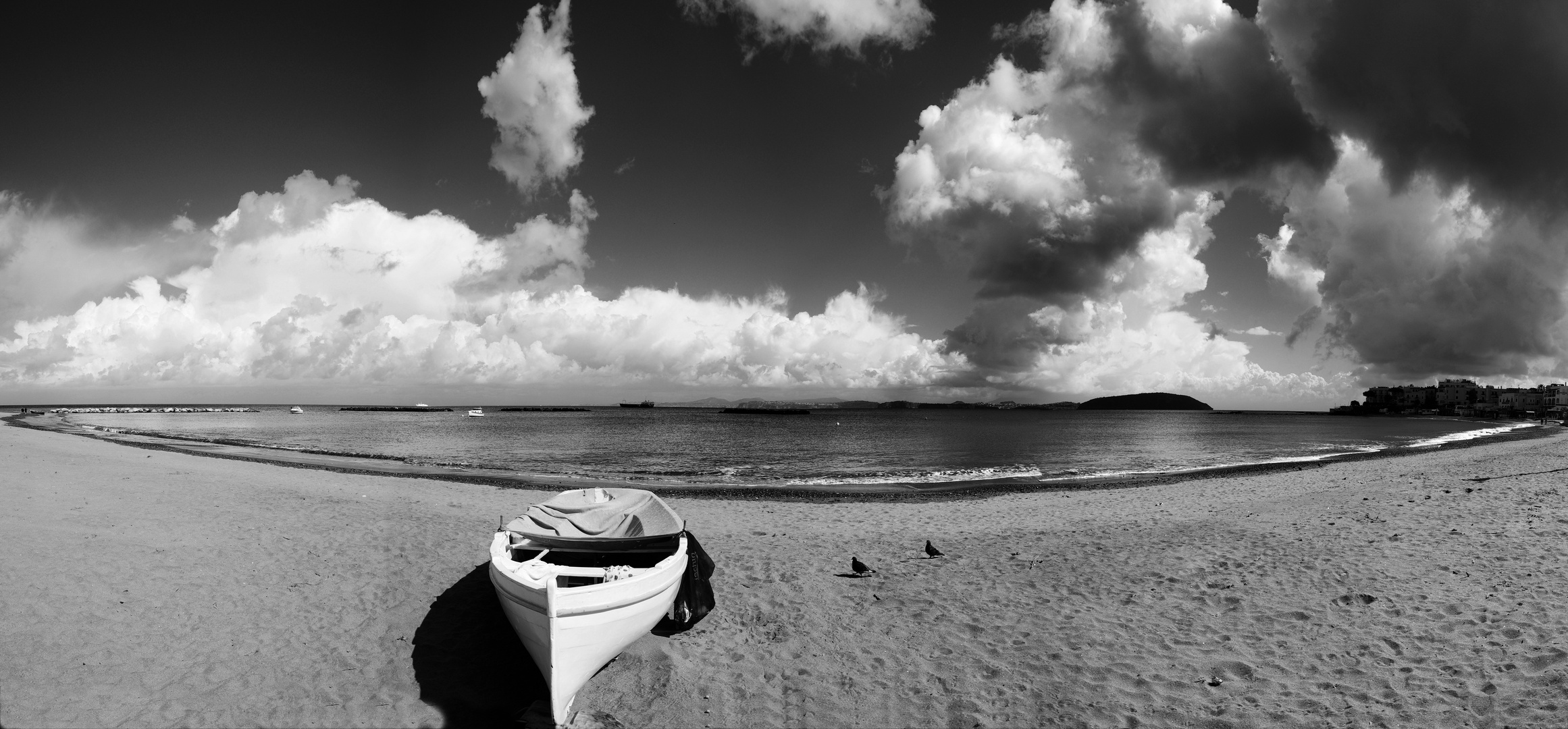 spiaggia ad Ischia-panoramica BW-