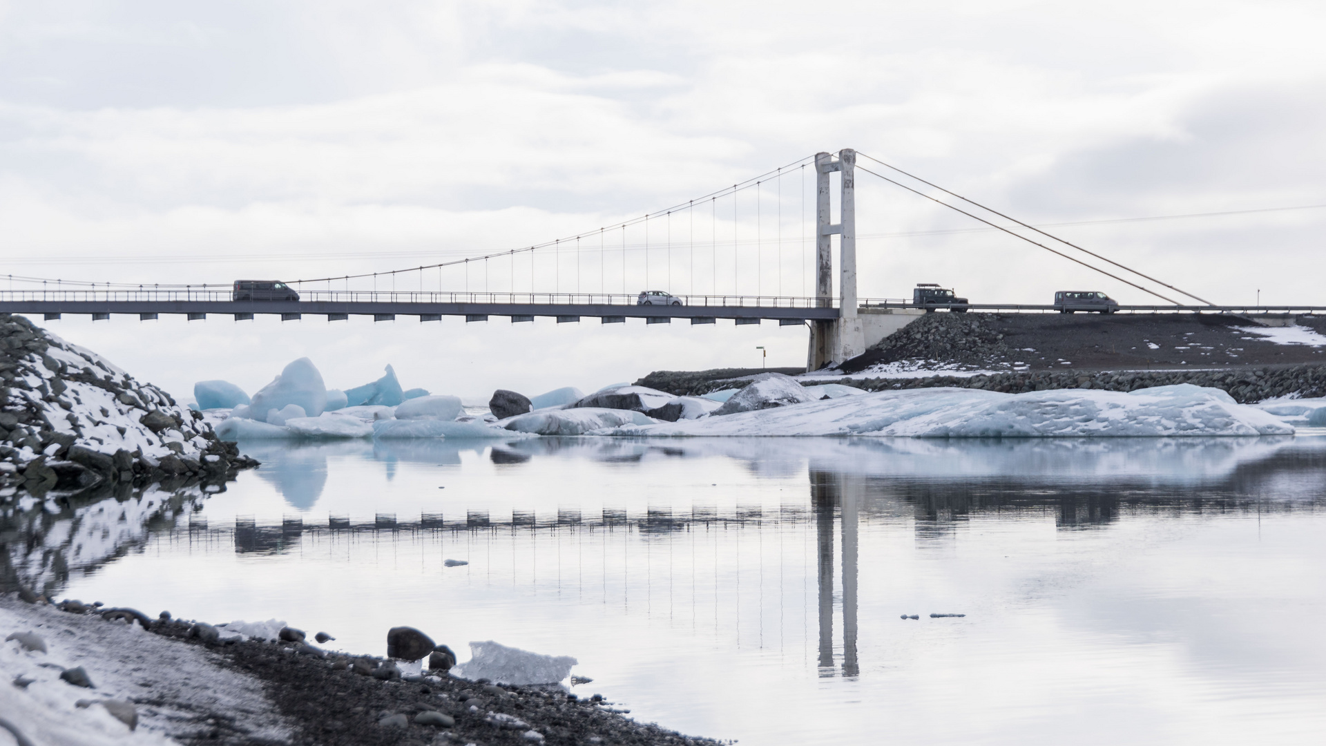 Spiegeltag: Brücke beim Jökulsarlon