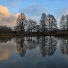 Spiegelung am Weiher vor Sonnenuntergang