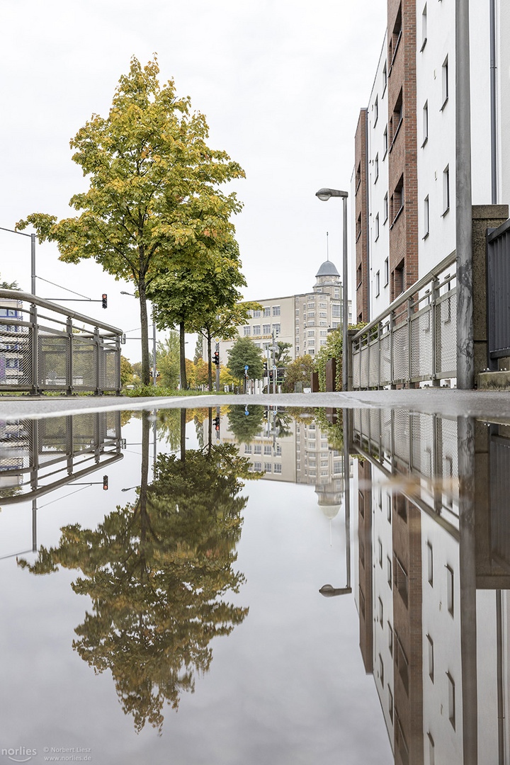 Spiegelung auf dem Gehweg