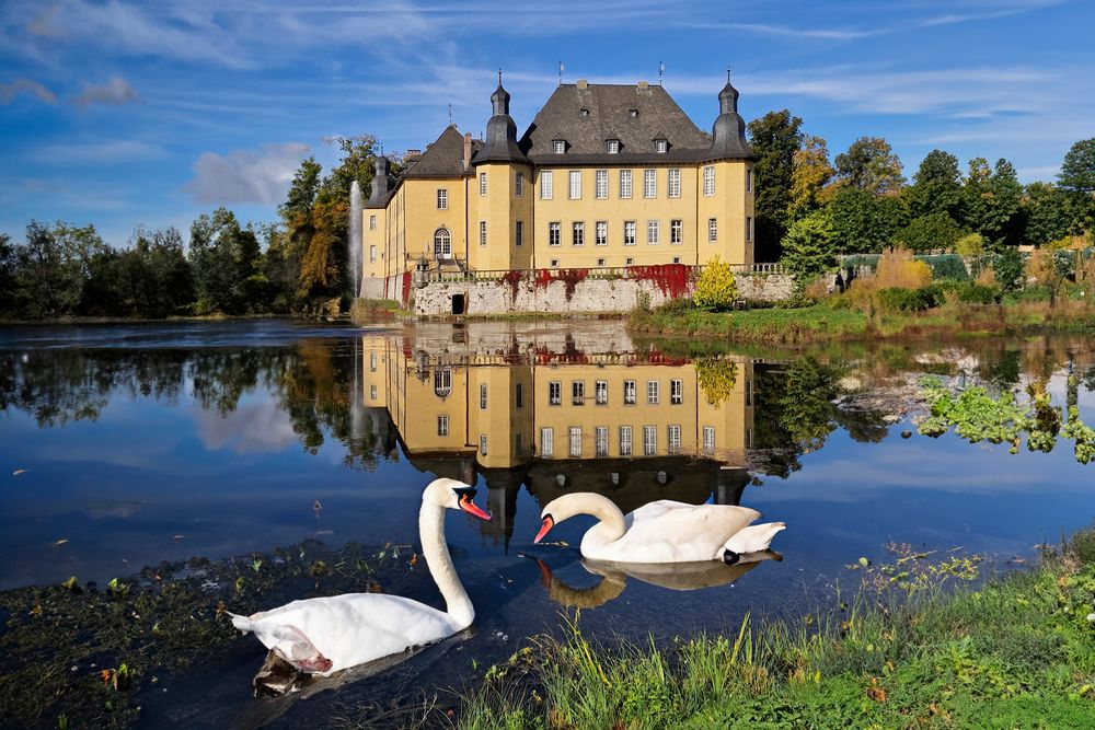 Spiegelung Schloss Dyck KI ergänzt