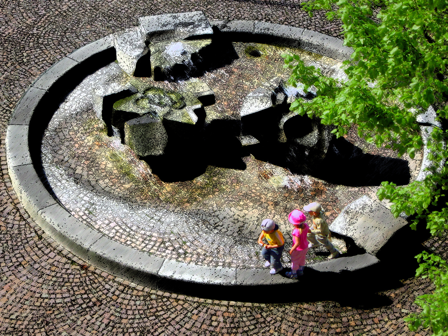 Spielende Kinder am Brunnen