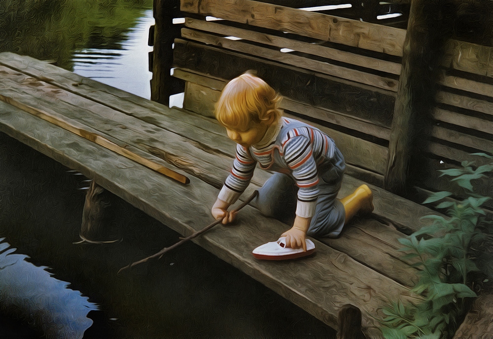 spielendes Kind am Teich Foto & Bild deutschland, europe, nordrhein