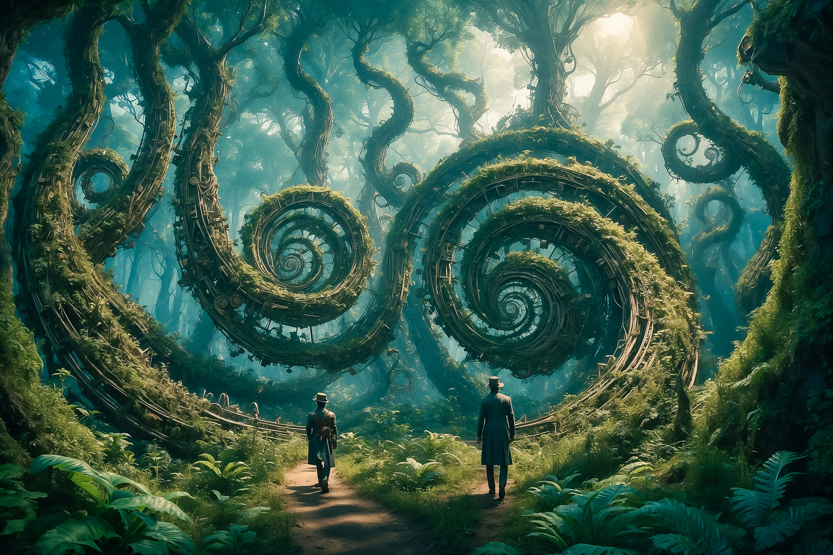 Spiralen der Unmöglichkeit: Steampunk-Wald im Futurismus