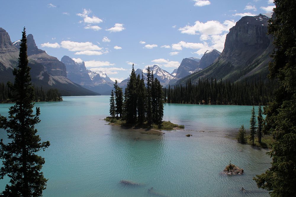 Spirit Island im Maligne Lake - Variante vom erhöhten Fotostandpunkt