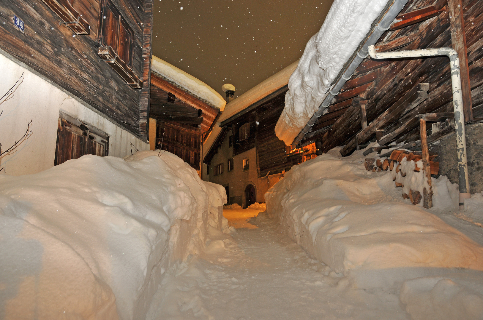 Splügen, Oberdorf im Winter