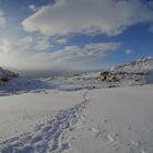 Spuren im Schnee auf dem Sólheimajökull