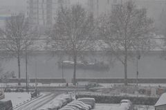 Spuren im Schneefall an der Seine 