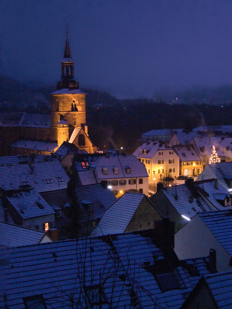 St. Arnual und die Stiftskirche in Blauer Stunde an Weihnachten 2007