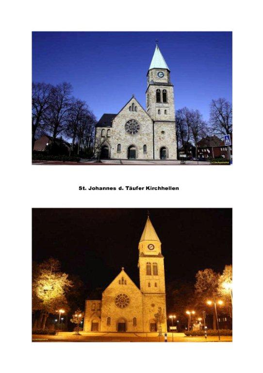 St. Johannes d. T. Kirchhellen bei Tag und bei Nacht