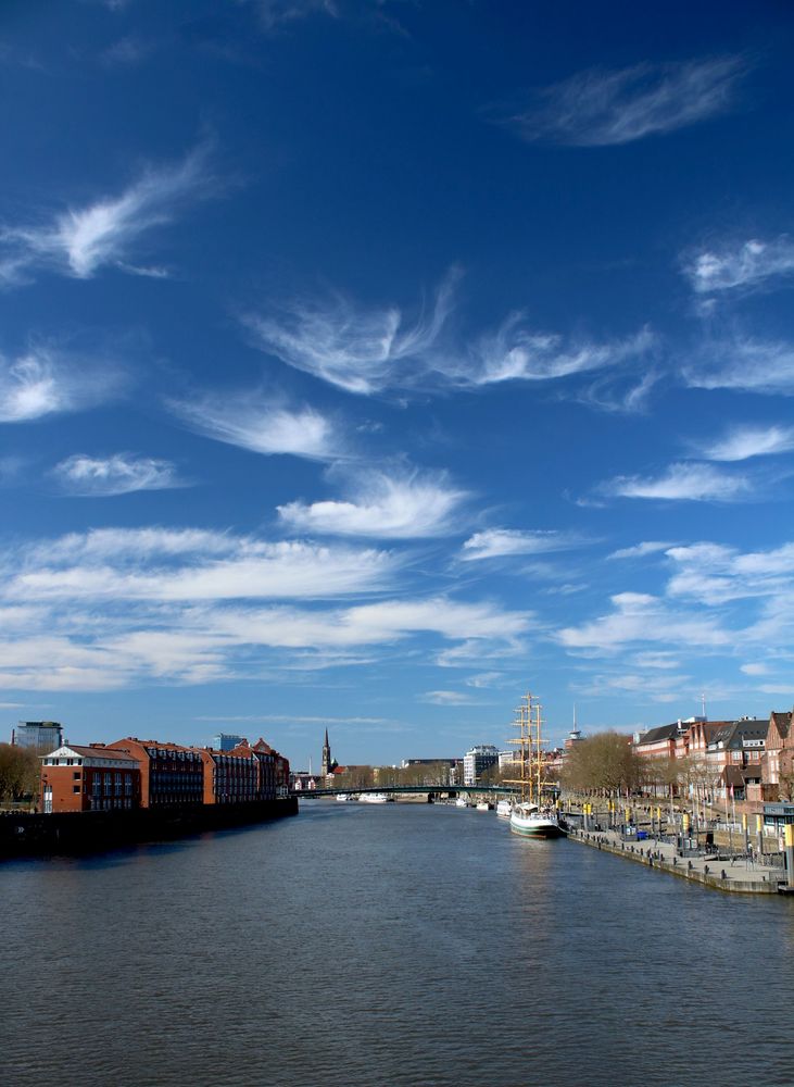 Stadt und Fluß mit Wolkenschauspiel