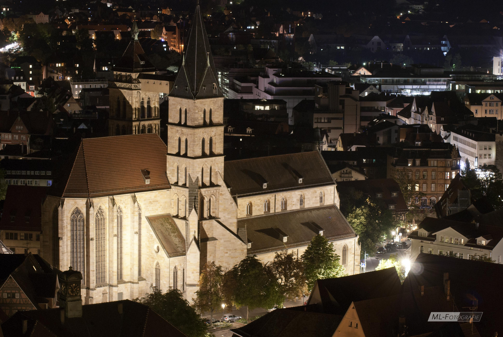 Stadtkirche St. Dionys in Esslingen bei Nacht